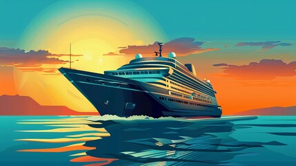 Poster - Cruise Ship Sailing in the Ocean. Generative AI