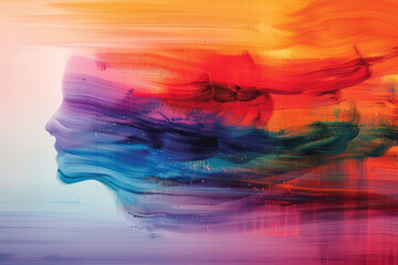 Poster - Abstract painting with layers of transparent colors overlapping, creating a sense of motion blur,