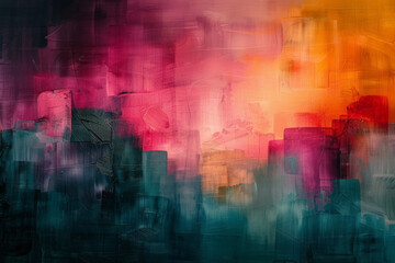 Poster - Abstract painting with layers of transparent colors overlapping, creating a sense of motion blur,