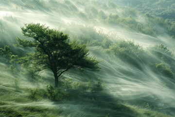 Poster - Expressionist brush strokes that give the impression of swift wind or fast movement,