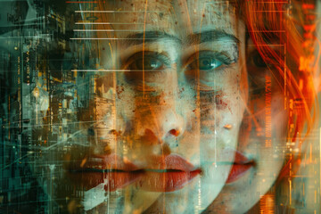Poster - A digital collage of multiple faces, each one more pixelated or blurred than the last, representing data degradation,