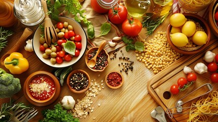 Poster - Diverse Food Spread on Table. Generative AI