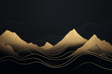 Wall Mural - Gold mountains illustration on black background