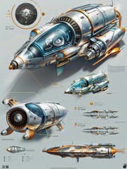 Poster - Futuristic Space Ship Drawing. Generative AI