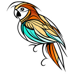 beautiful line art macaw, illustration isolated in white background, vector illustration flat 2