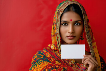 Canvas Print - Young indian woman showing blank card