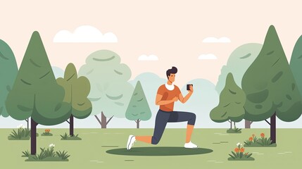 Poster - Man Running Through Park With Trees. Generative AI