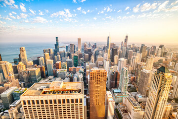 Wall Mural - Chicago Aerial Skyline View at Sunset