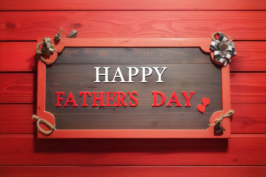 Father's Day message over a red wooden board design.