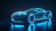 © Business Pics - Frontside Futuristic AR car wireframe concept, generative ai, Augmented reality wireframe of car concept with blue background hyper realistic
