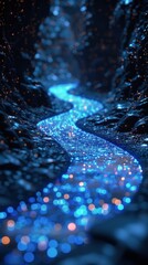 Wall Mural - Stream of Blue Lights in Tunnel