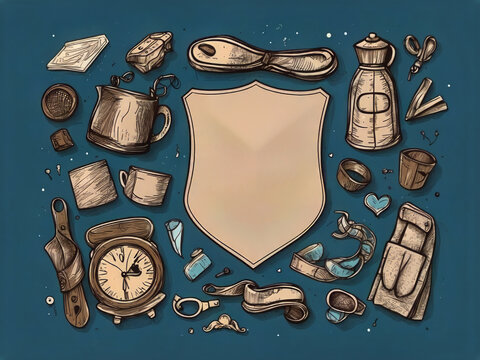 Happy Father's Day card over a blue background with hand-drawn objects for men. Vector illustration design.