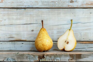 Wall Mural - Yellow ripe pears on wooden table