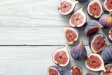 Wall Mural - Fresh figs with copyspace on wooden table