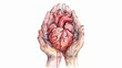 Hands holding a heart which is a brain that shows closeness, caring, connection, a delicate and beautiful watercolor illustration on a white background