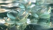 Delicate petals of translucent jade floating on a sea of liquid silver, forming an abstract floral pattern that glows with an otherworldly luminescence.