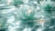 Delicate petals of translucent jade floating on a sea of liquid silver, forming an abstract floral pattern that glows with an otherworldly luminescence.