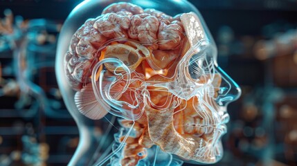 Poster - An insightful 3D rendering image depicting the balance system of the inner ear, including the vestibular organs (utricle, saccule) and semicircular canals