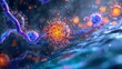 An insightful 3D rendering image showcasing the activation and degranulation of basophils, releasing histamine and other mediators involved in allergic reactions and inflammation