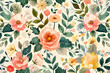 Lovely and uncomplicated floral pattern with dainty blossoms and leafy vines in gentle shades of pink, green, and yellow, exuding warmth and serenity. Suitable for decoration and art.