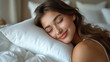 beautiful woman sleeping with comfortable white pillow