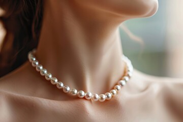 Wall Mural - Pearl necklace on woman's neck