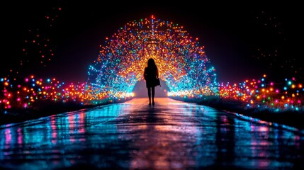 A futuristic tunnel with vibrant blue and orange lights. Perfect for technology or transportation concepts