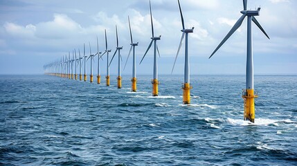 Harnessing sustainable power  offshore wind turbine farms generating renewable energy from the sea