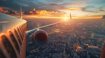 the cargo plane descending towards its destination airport, with natural landmarks and urban landscapes coming into view through the aircraft windows