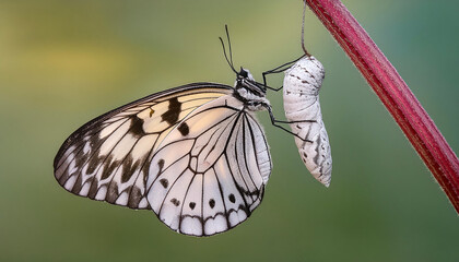 Wall Mural - Amazing moment ,Large tropical butterfly hatch from the pupa and emerging with clipping path.  Concept transformation of Butterfly