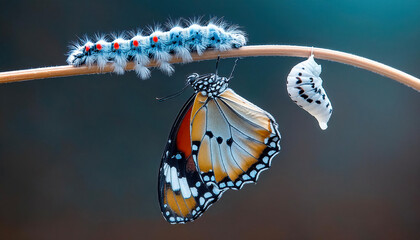 Wall Mural - Amazing moment ,Large tropical butterfly hatch from the pupa and emerging with clipping path.  Concept transformation of Butterfly