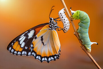 Wall Mural - Amazing moment ,Large tropical butterfly hatch from the pupa and emerging with clipping path.  Concept transformation of Butterfly