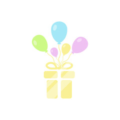 Poster - Balloons with gift vector color bright icon. Color holiday logo. Vector icon of confetti with box vector. Gift box icon.