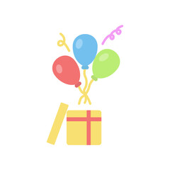 Poster - Balloons with gift vector color bright icon. Color holiday logo. Vector icon of confetti with box vector. Gift box icon.
