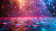 birthday background with confetti rain and ballons 