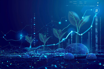 Poster - A futuristic cityscape with a large green plant growing in the middle