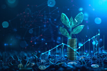 Poster - A plant is growing out of a pile of coins
