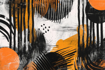 Poster - A painting of a tree with black and orange leaves