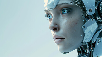 Poster - A woman with a robotic face and a red glowing eye