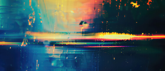 Wall Mural - Reflective abstract painting with neon glow