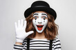 © Ольга Лукьяненко - funny girl mime on white background copy space