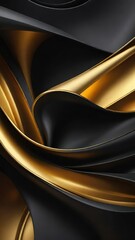 Aufkleber - Black and golden color tone soft and smooth wavy lines abstract background.