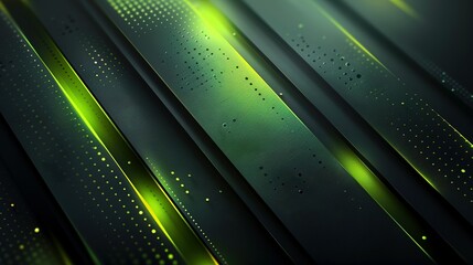 Wall Mural - Black and lime green abstract background with diagonal lines and glowing elements, metallic textures, in the style of a tech-inspired design, minimalist style