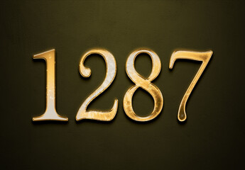 Old gold effect of 1287 number with 3D glossy style Mockup.	