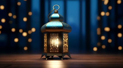 Sticker - Ramadan Kareem greeting card. Ramadan lantern on blurred background with bokeh