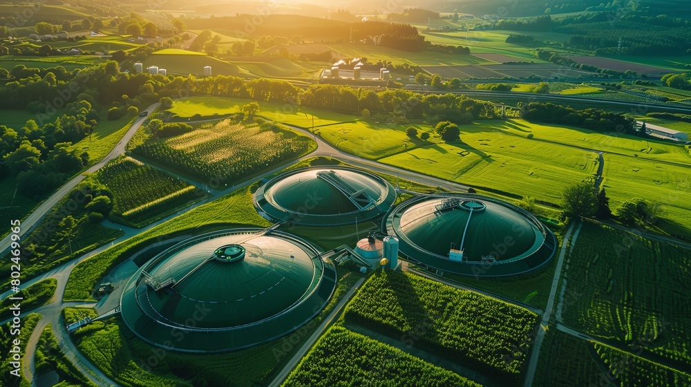 Biogas plant on a livestock farm converting waste to energy, set ...