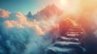 Journey to success  abstract path to mountain summit in reaching goals concept background