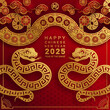 Happy chinese new year 2025 the snake zodiac sign with flower,lantern,asian elements snake logo red and gold paper cut style on color background. ( Translation : happy new year 2025 year of the snake 