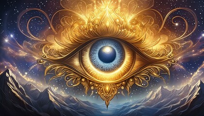 Wall Mural - golden eye in galaxy, third eye, spiritual magic