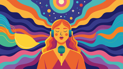 Wall Mural - The thes voice was like a soothing melody guiding the client on a journey through a sea of trippy psychedelic colors bringing about deep healing and.